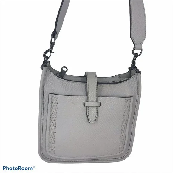 REBECCA MINKOFF Crossbody Bag Light Gray Leather Small 8X7 - Picture 1 of 16